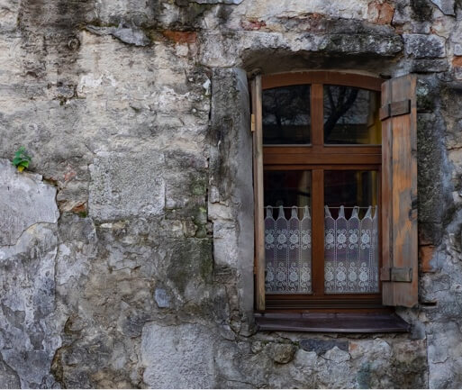 A window in a stone building